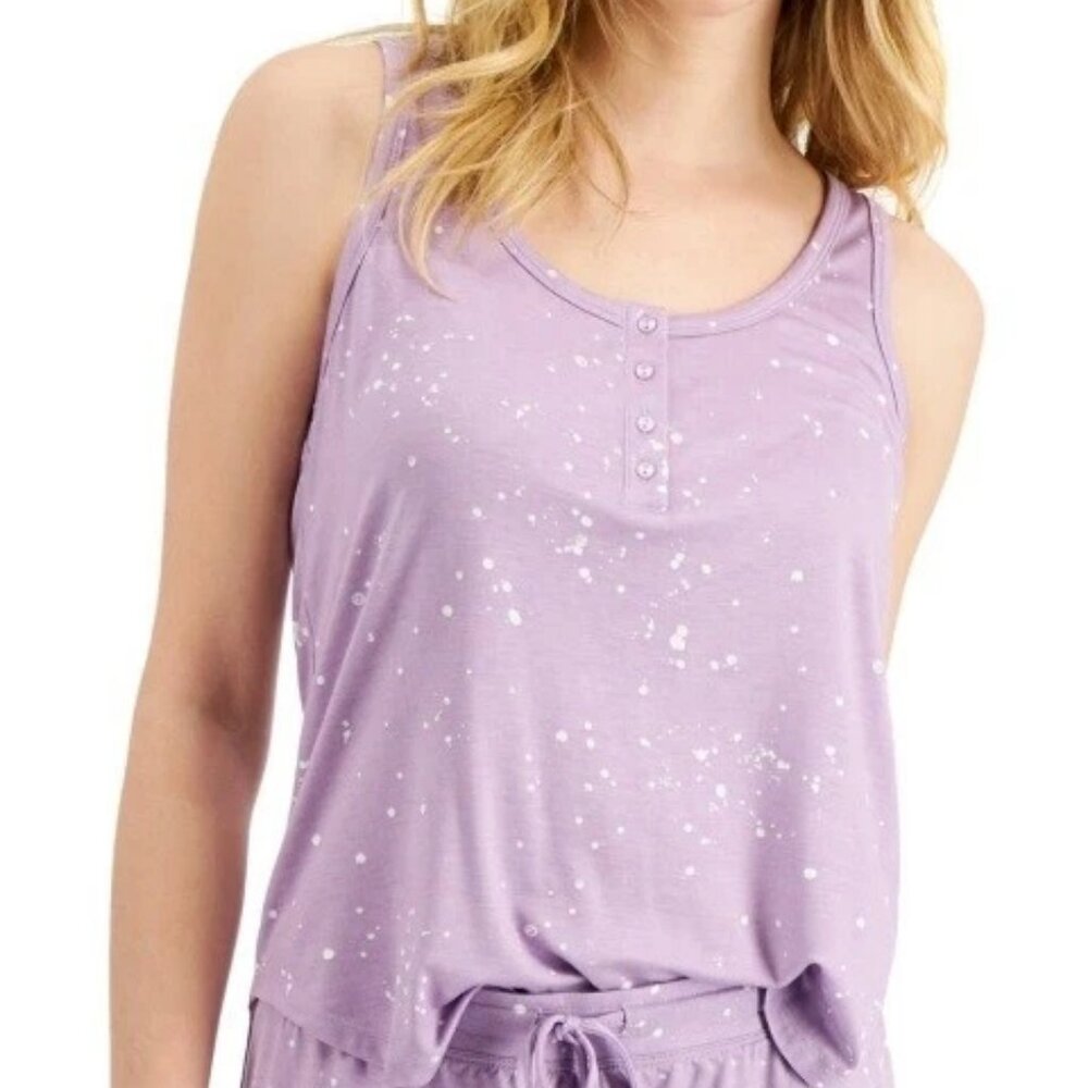 Jenni Women's Sleeveless Rayon Henley Pajama Tank Top, Lilac, Medium